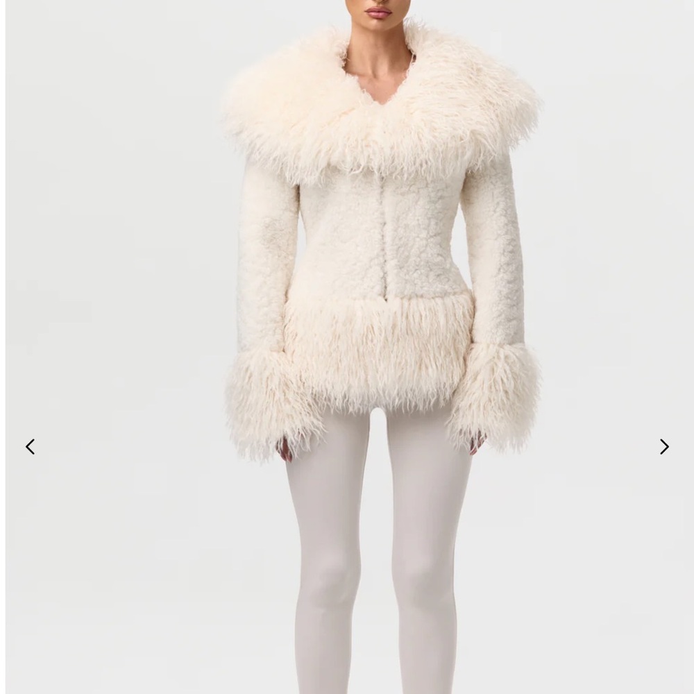naked wardrobe Ivory Faux Shearling Teddy Jacket with Flounced Collar